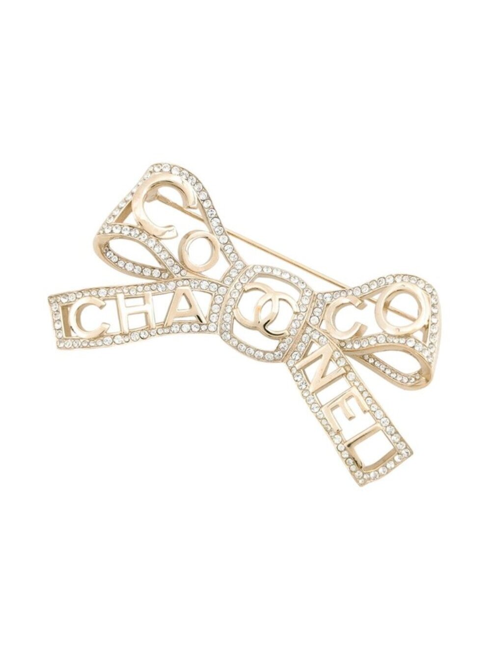 Chanel Brooch Ribbon CC Logo Rhinestone 20